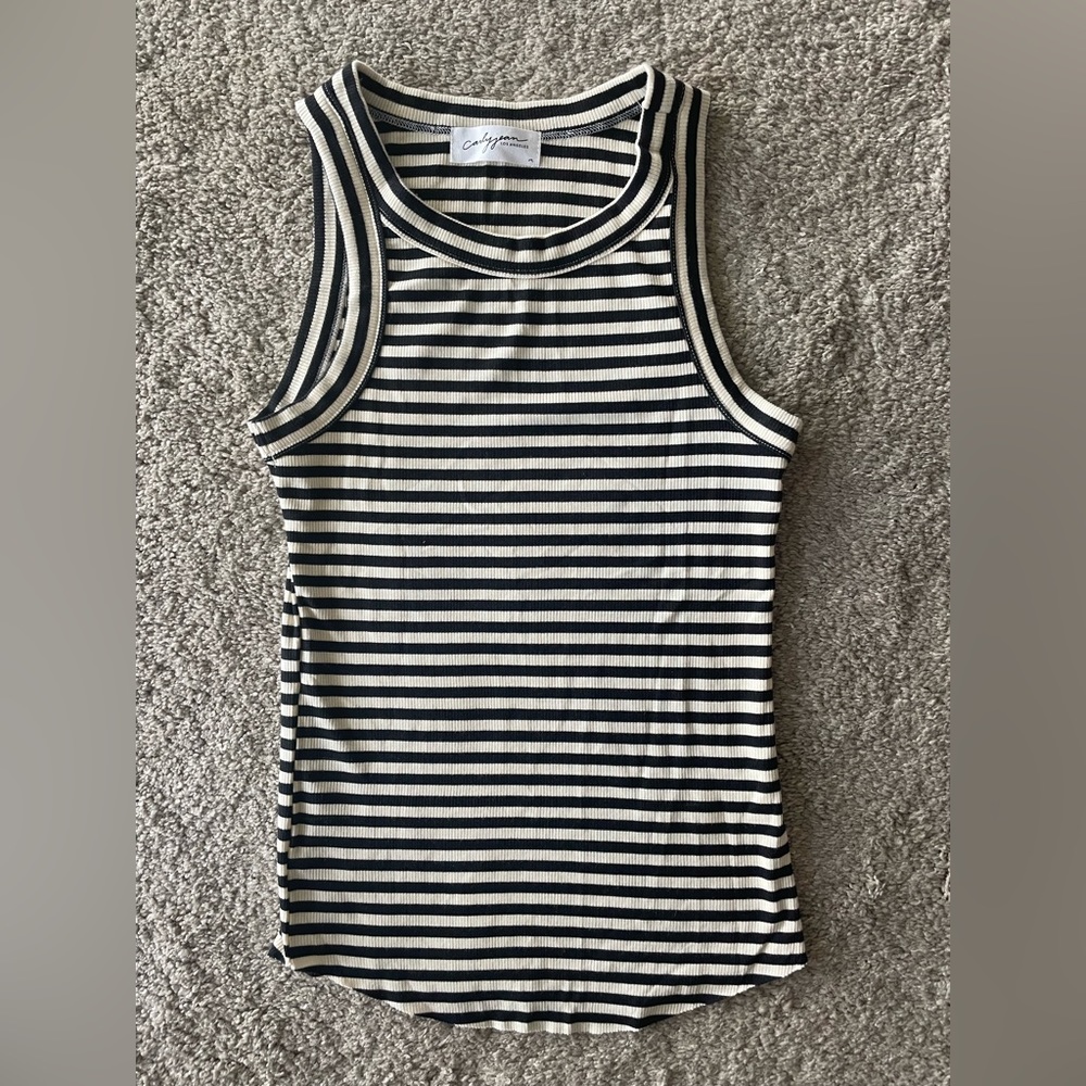Carly Jean Los Angeles Black and White Striped Ribbed Tank Top